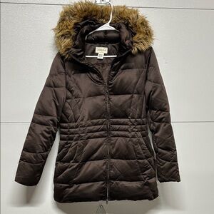 St. John's Bay Dark Brown Puffer Jacket with Faux Fur Hood